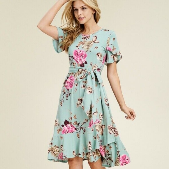 Reborn J Dresses & Skirts - Womens soft stretchy floral modest faux wrap dress